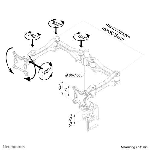 NeoMounts FPMA-D1030D Monitor Arm Desk Mount - For 10-30" Screen Monitor Arm Desk Mount NeoMounts