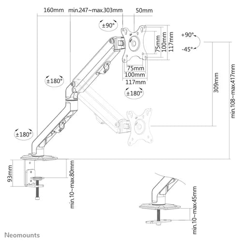 Neomounts FPMA-D650BLACK up to 27" Monitor Arm Desk Mount Monitor Arm Desk Mount NeoMounts