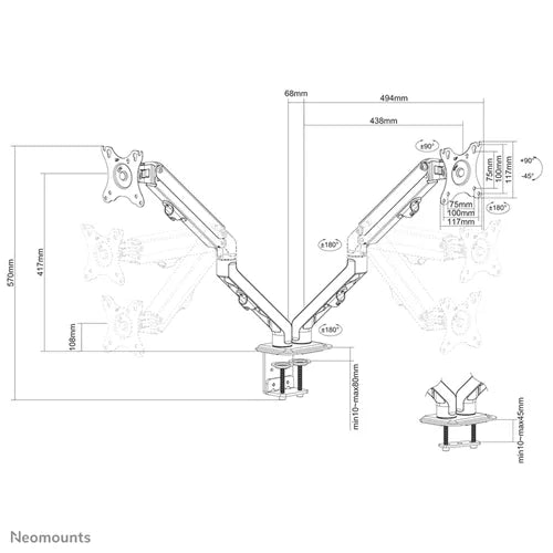 NeoMounts FPMA-D650DBLACK Monitor Arm Desk Mount - Up To 27" Screens Monitor Arm Desk Mount NeoMounts