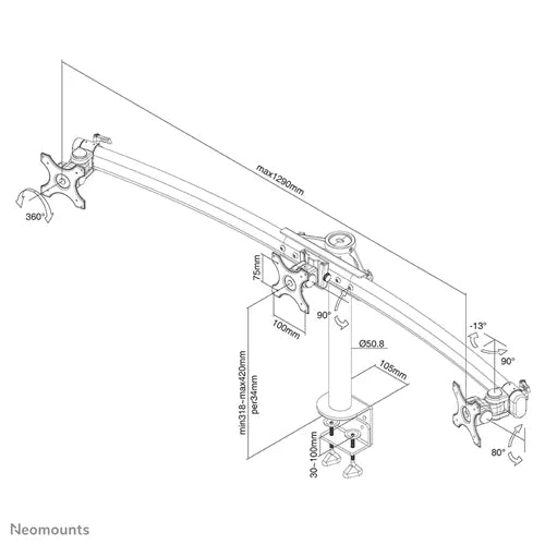 Neomounts FPMA-D700D3 for three 10-27" Monitor Arm Desk Mount