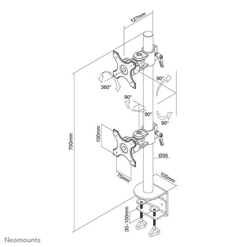 NeoMounts FPMA-D700DV Monitor Arm Desk Mount - For Two 10-27" Screens Monitor Arm Desk Mount NeoMounts