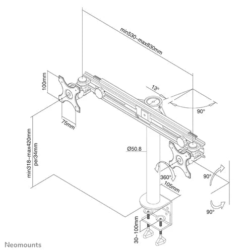 Neomounts FPMA-D700D for two 19-30" Monitor Arm Desk Mount