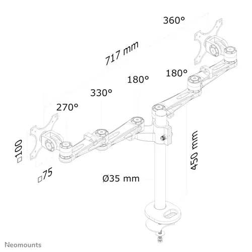 NeoMounts FPMA-D935DG Monitor Arm Desk Mount - For Two 10-27" Monitor Screens Monitor Arm Desk Mount NeoMounts