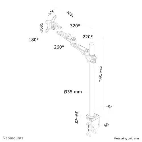 NeoMounts FPMA-D935POLE70 Monitor Arm Desk Mount - For 10-30" Screen Monitor Arm Desk Mount NeoMounts