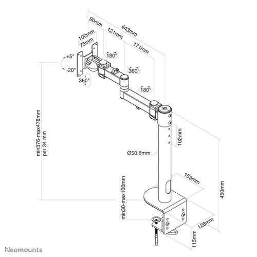 Neomounts 10" - 49" Monitor Arm Desk Mount for Curved Screens | FPMA-D960BLACKPLUS Monitor Arm Desk Mount NeoMounts