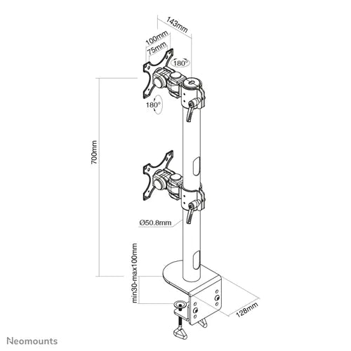 Neomounts 17" - 49" Dual Monitor Curved LCD Desk Pole Mount | FPMA-D960DVBLACKPLUS Monitor Arm Desk Mount NeoMounts