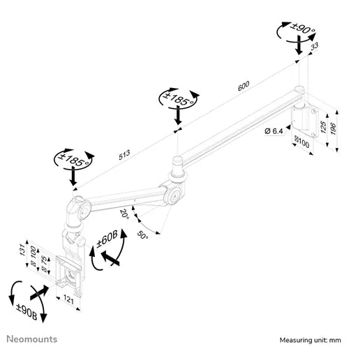 NeoMounts 10" - 24" Medical Wall Mount | FPMA-HAW300 Wall Mount Bracket NeoMounts