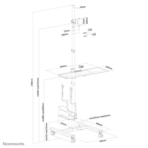 Neomounts 10" - 32" Display Trolley | FPMA-MOBILE1700 Mobile Trolley NeoMounts