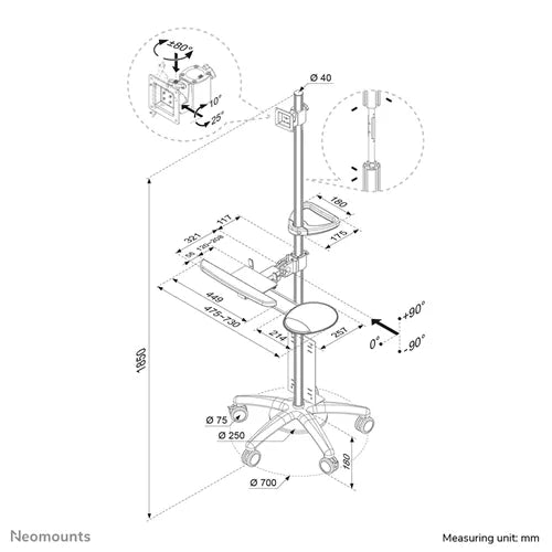 Neomounts 10" - 27" Mobile Work Station Floor Stand/Trolley | FPMA-MOBILE1800 Mobile Trolley NeoMounts