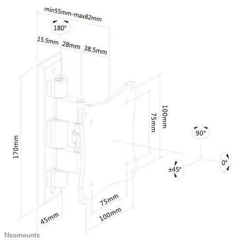 Neomounts FPMA-W810 10"-27" Screen Wall Mount Bracket - Swivel Wall Mount Bracket NeoMounts