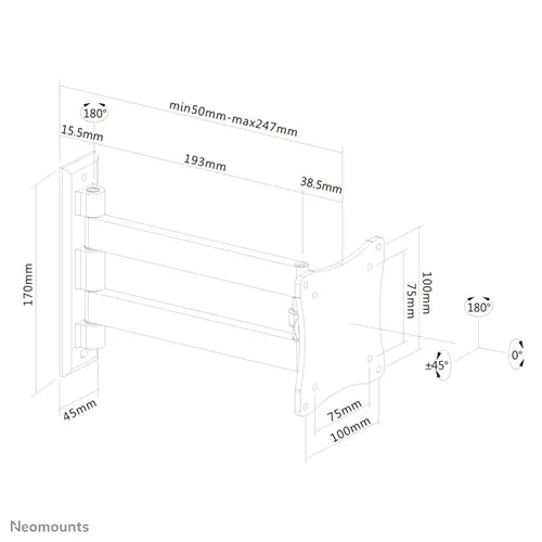 NeoMounts 10" - 27" Swivel TV/Monitor Wall Mount | FPMA-W820BLACK Wall Mount Bracket NeoMounts