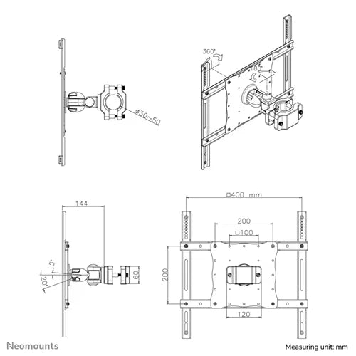 NeoMounts FPMA-WP440BLACK TV Pole Mount - For Single 23-52" Screen Mounting Kit NeoMounts