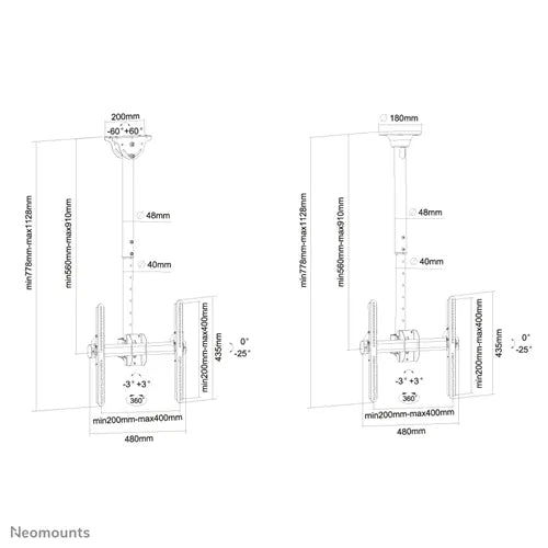 Neomounts 32" - 60" Screen Ceiling Mounts with 56-91 cm | NM-C440BLACK Ceiling Mount Bracket NeoMounts