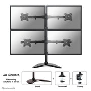 Neomounts 10" - 27" Quad Monitor Desk Mount | NM-D335D4BLACK Monitor Arm Desk Mount NeoMounts