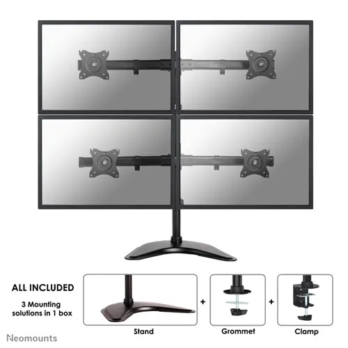 Neomounts 10" - 27" Quad Monitor Desk Mount | NM-D335D4BLACK Monitor Arm Desk Mount NeoMounts