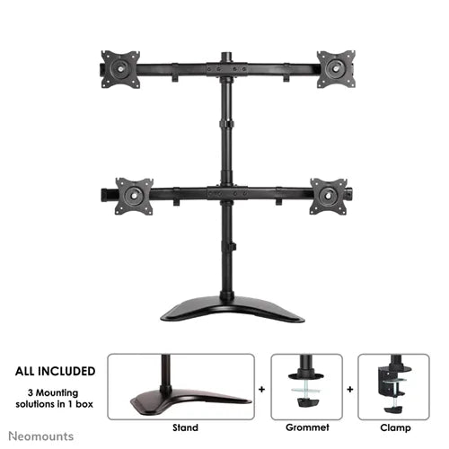 Neomounts 10" - 27" Quad Monitor Desk Mount | NM-D335D4BLACK Monitor Arm Desk Mount NeoMounts