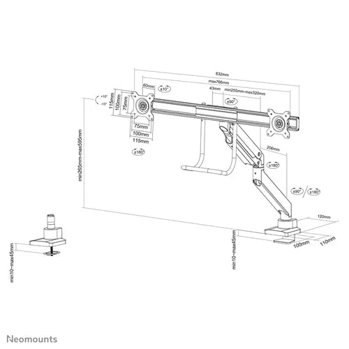 Neomounts 10" - 32" Dual Monitor Arm Desk Mount | NM-D775DXBLACK Monitor Arm Desk Mount NeoMounts