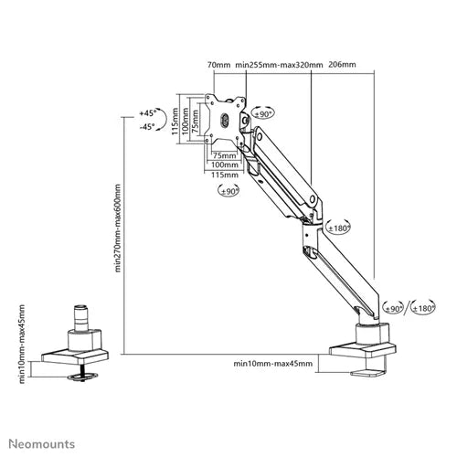 NeoMounts NM-D775SILVERPLUS Monitor Arm Desk Mount For Curved Screens - For 10-49" Screens Monitor Arm Desk Mount NeoMounts