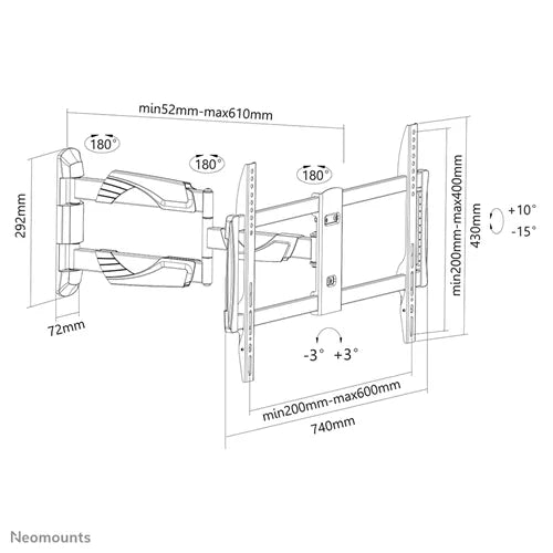 NeoMounts 32"- 60" Full Motion TV Wall Mount | NM-W460BLACK Wall Mount Bracket NeoMounts