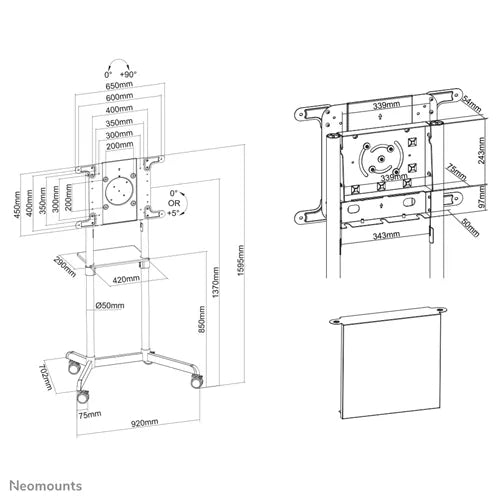 Neomounts 37" - 70" Monitor/TV Floor Stand/Trolley | NS-M1250WHITE Mobile Trolley NeoMounts
