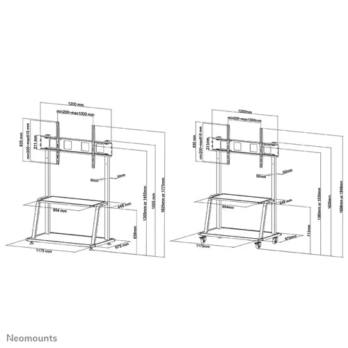 Neomounts 60" - 105" Monitor/TV Floor Stand/Trolley | NS-M4000BLACK Mobile Trolley NeoMounts