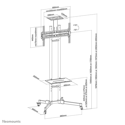 Neomounts 32" - 70" Mobile Monitor/TV Floor Stand/Trolley | PLASMA-M1700E Mobile Trolley NeoMounts