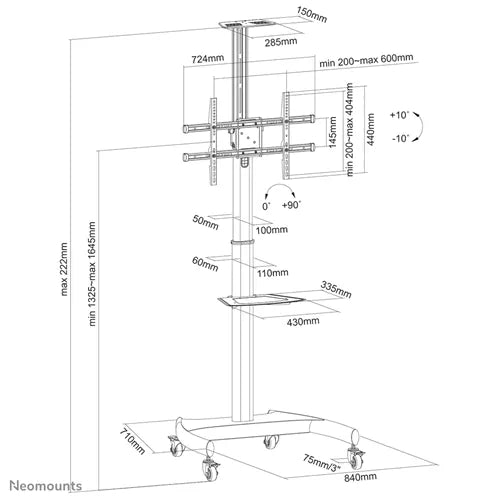 NeoMounts 37" - 75" 90° turn Mobile Monitor/TV Trolley | PLASMA-M1900E Mobile Trolley NeoMounts