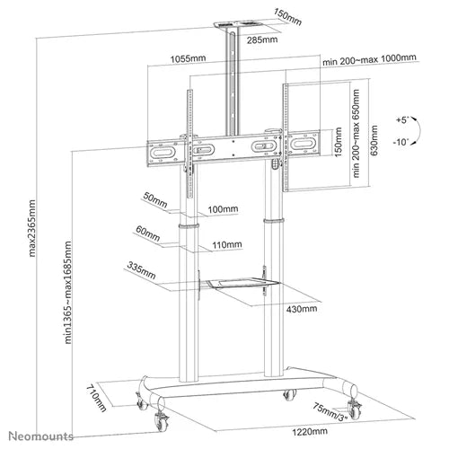 Neomounts 60" - 100" Display Trolley | PLASMA-M1950E Mobile Trolley NeoMounts