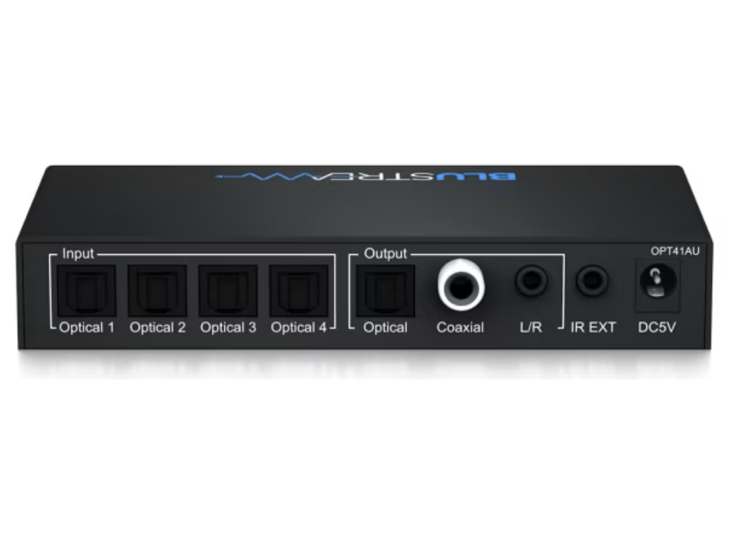 BluStream 4-Way Optical Switch with built-in DAC and Audio Conversion | OPT41AU Audio Switch BluStream