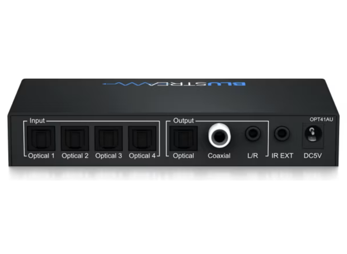 BluStream 4-Way Optical Switch with built-in DAC and Audio Conversion | OPT41AU Audio Switch BluStream