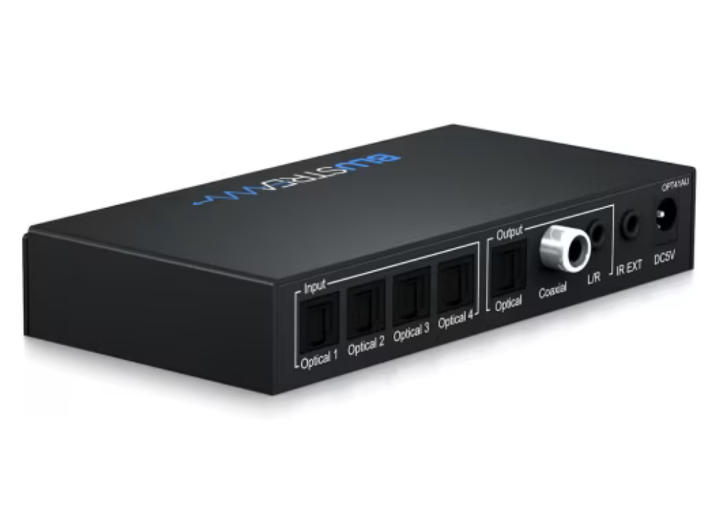 BluStream 4-Way Optical Switch with built-in DAC and Audio Conversion | OPT41AU Audio Switch BluStream