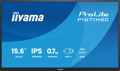 iiyama ProLite P1671HSC-B1 15.6″ 60Hz 3ms Portable Full HD IPS Monitor With USB‑C Desktop Monitor iiyama