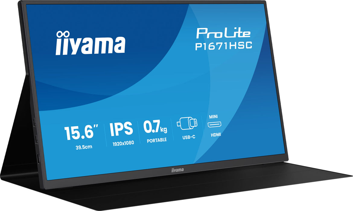 iiyama ProLite P1671HSC-B1 15.6″ 60Hz 3ms Portable Full HD IPS Monitor With USB‑C Desktop Monitor iiyama