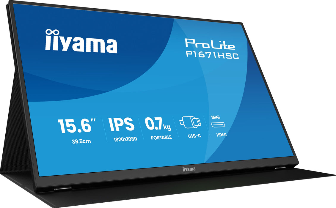 iiyama ProLite P1671HSC-B1 15.6″ 60Hz 3ms Portable Full HD IPS Monitor With USB‑C Desktop Monitor iiyama