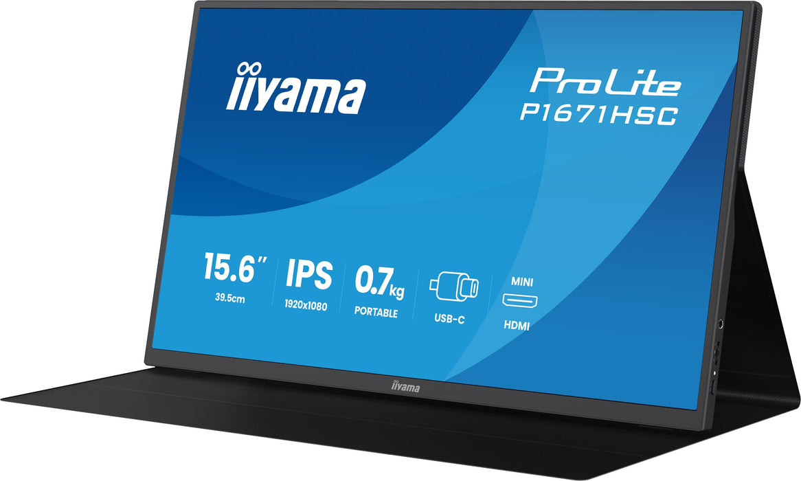 iiyama ProLite P1671HSC-B1 15.6″ 60Hz 3ms Portable Full HD IPS Monitor With USB‑C Desktop Monitor iiyama