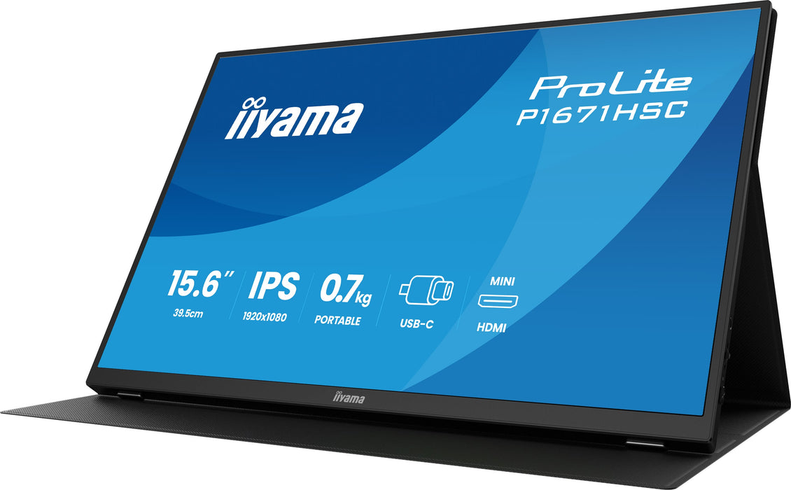 iiyama ProLite P1671HSC-B1 15.6″ 60Hz 3ms Portable Full HD IPS Monitor With USB‑C Desktop Monitor iiyama