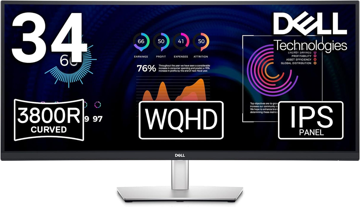 Dell P3424WE 34" 60Hz 5ms WQHD Curved USB-C Hub Monitor Desktop Monitors Dell