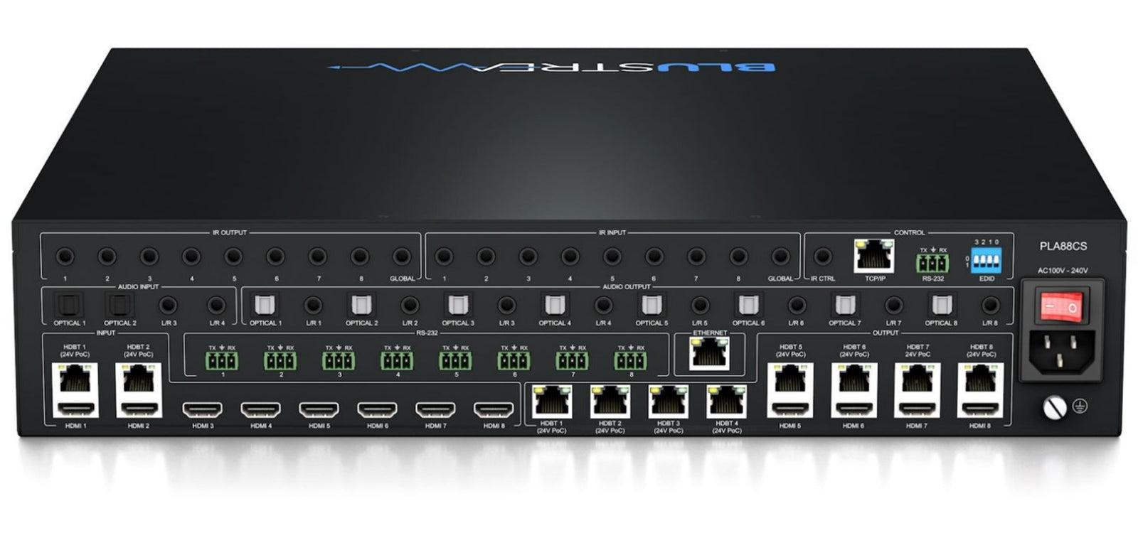 BluStream Platinum 8x8 HDBaseT™ CSC AV Matrix with Audio Downmixing - 150m | PLA88CS Matrix Switcher BluStream
