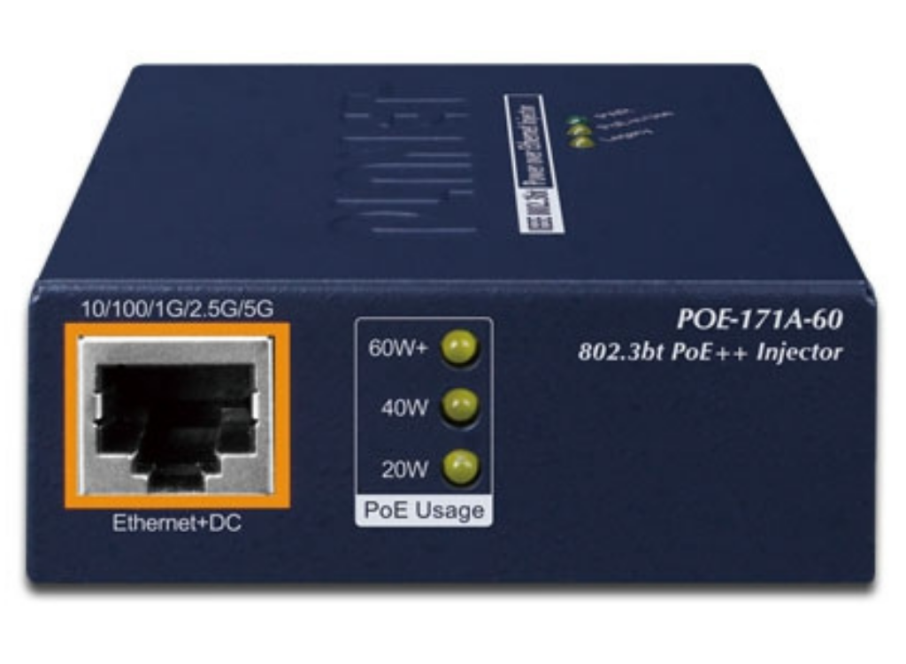 Planet POE-171A-60 Single-Port Multi-Gigabit 802.3bt PoE++ Injector (60 Watts) Network Switch Planet