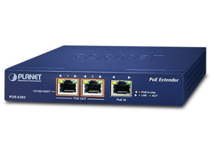 Planet 1-port 802.3at PoE+ to 2-port 802.3af/at Gigabit PoE Extender | POE-E202 AV Extender Planet