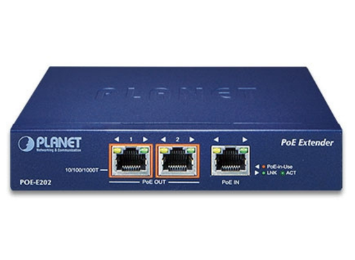 Planet 1-port 802.3at PoE+ to 2-port 802.3af/at Gigabit PoE Extender | POE-E202 Planet Network Extenders Planet
