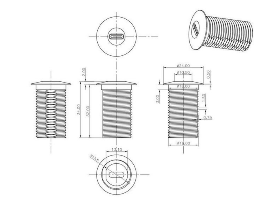 Vivolink USB-C Desk Socket, Grey, 0.3m Cable | PROUSBCMF0.3SOCKET Vivolink Cable Vivolink