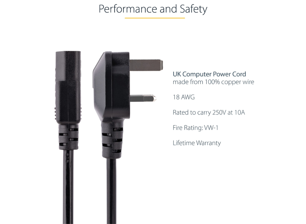 StarTech 3m UK Computer Power Cable – 3 Pin Mains Lead | PXT101UK3M Power Cable Startech
