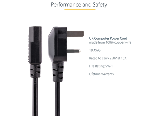 StarTech 3m UK Computer Power Cable – 3 Pin Mains Lead | PXT101UK3M StarTech Power Cable Startech