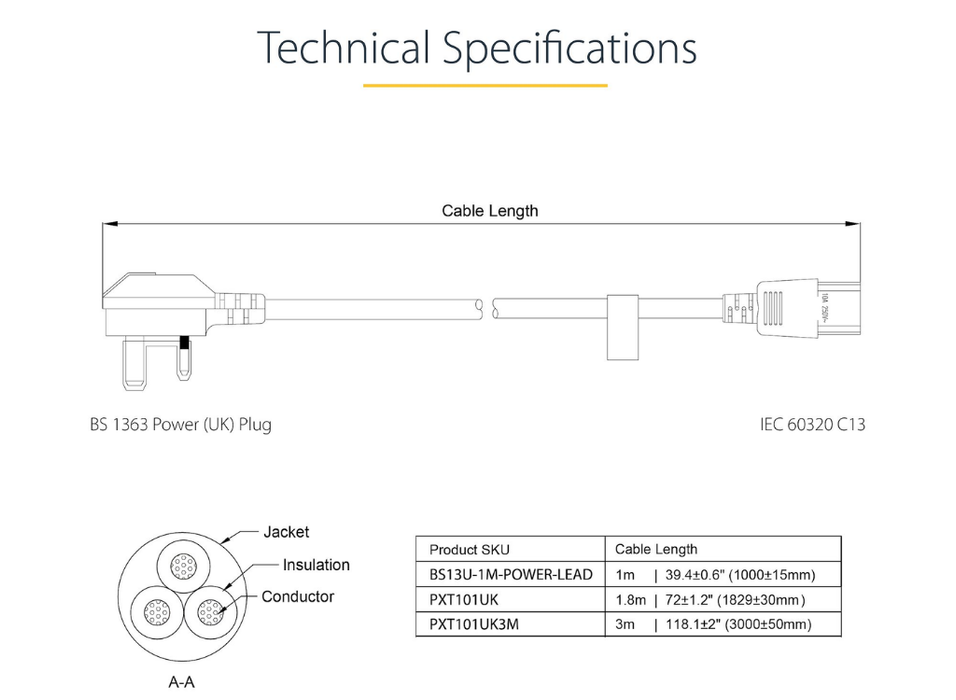 StarTech 3m UK Computer Power Cable – 3 Pin Mains Lead | PXT101UK3M StarTech Power Cable Startech
