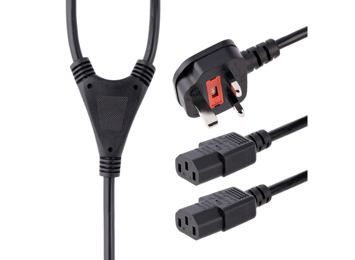 StarTech 2m UK 3 Pin Computer Power Cable - 18AWG, BS 1363 to 2x C13 | PXT101YUK Power Cable Startech