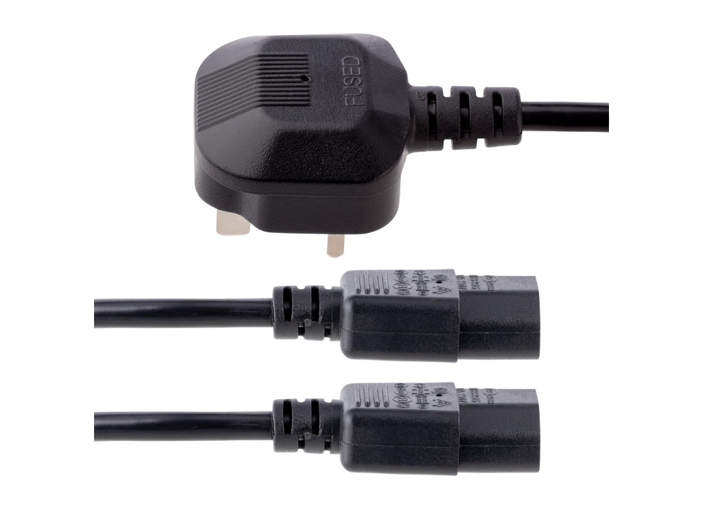 StarTech 2m UK 3 Pin Computer Power Cable - 18AWG, BS 1363 to 2x C13 | PXT101YUK Power Cable Startech