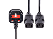 StarTech 2m UK 3 Pin Computer Power Cable - 18AWG, BS 1363 to 2x C13 | PXT101YUK Power Cable Startech