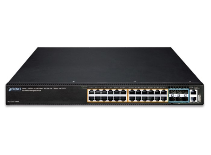 Planet SGS-6341-24P6X Layer 3 24-Port 10/100/1000T 802.3at PoE + 6-Port 10G SFP+ Stackable Managed Ethernet Switch Network Switch Planet