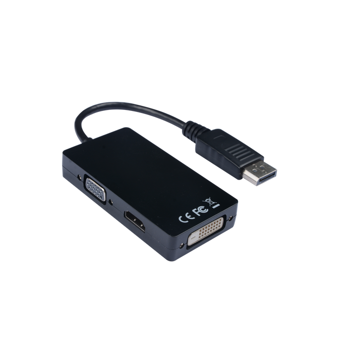 V7 DisplayPort 1.2 Male to VGA Female, DVI-D Female, HDMI 1.4 Female Adapter 1080P FHD Black | V7DP-VGADVIHDMI-1E